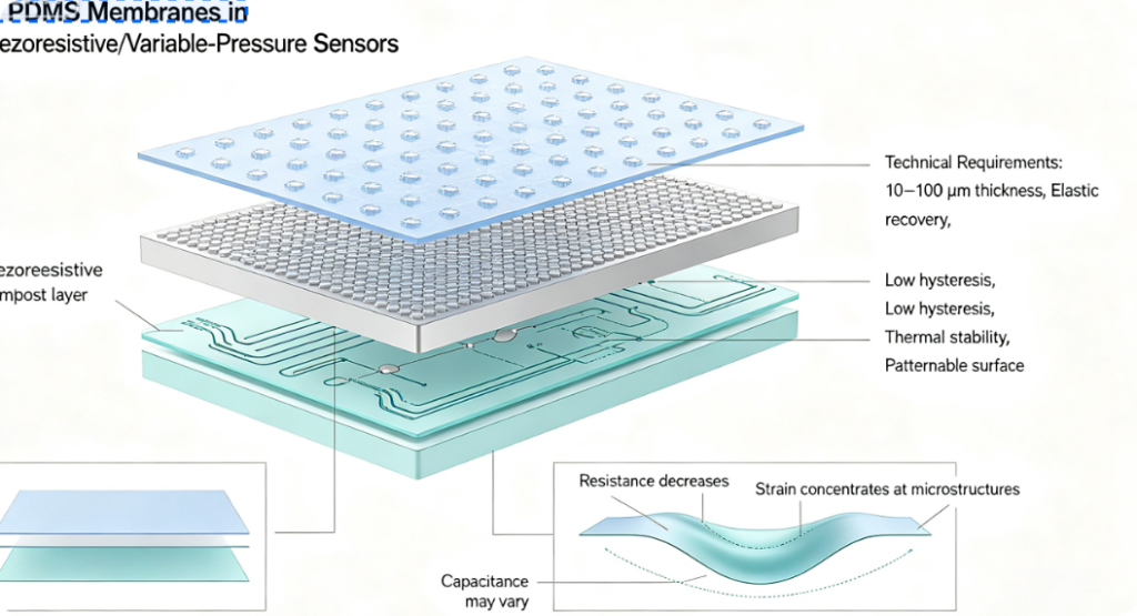 Functions and Technical Requirements of PDMS Membranes in Piezoresistive/Variable-Pressure Sensors